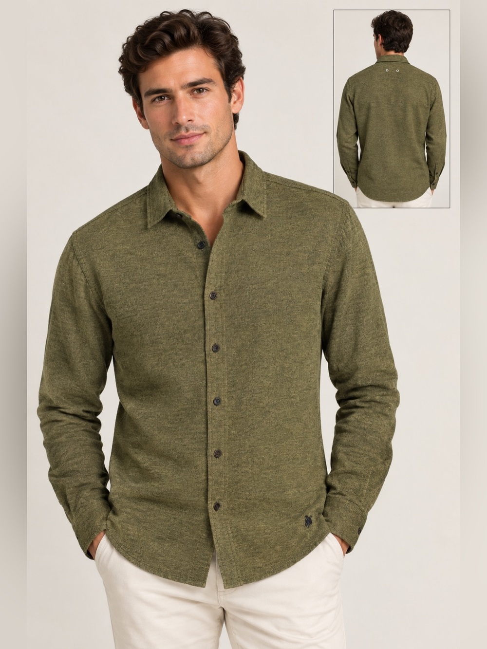 Vilebrequin Calandre Long Sleeve Knit Shirt Dark Olive Noir